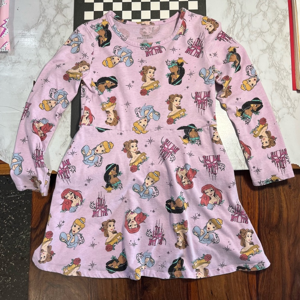 Disney Princess Dress S6/6X Purple Long Sleeve Belle Ariel Jasmine Cinderella
